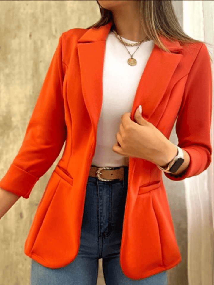 Einfarbiger Büro-Blazer, Taschen, Reverskragen, lange Ärmel, Damenanzug-Stil, elegante Echoarchivjacke