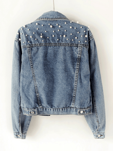 JEchoarchivnsjacke, geknöpfte Taschen, Strass-Perlenbesatz, Reverskragen, lange Ärmel, Damenmode, lässig, übergroß, lässig
