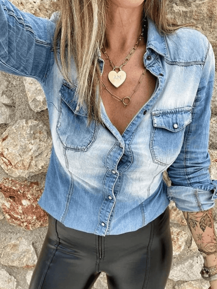JEchoarchivnsbluse, geknöpfte Taschen, Kragen, Langarmshirt, DamenEchoarchiv, Vintage, Freizeitjacke