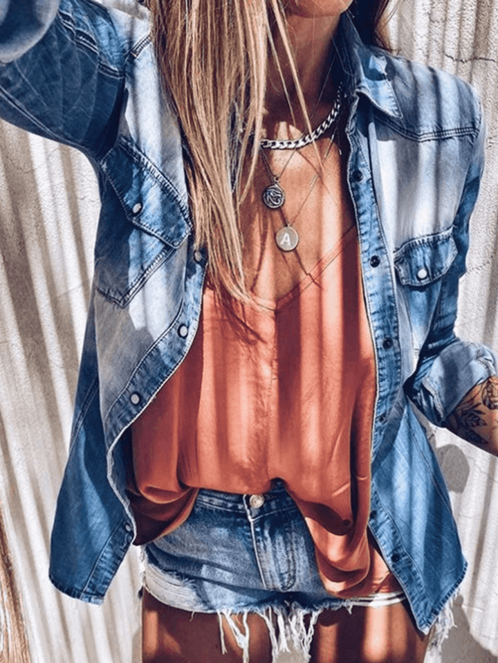 JEchoarchivnsbluse, geknöpfte Taschen, Kragen, Langarmshirt, DamenEchoarchiv, Vintage, Freizeitjacke