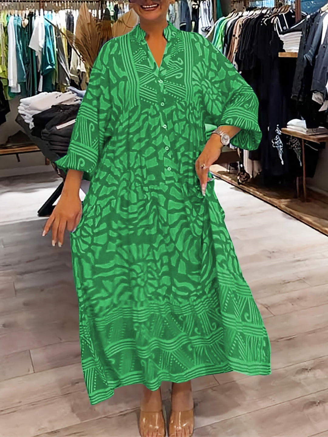 Echoarchiv | Stilvolles Maxikleid mit Wirbel und Zickzackmuster für Damen