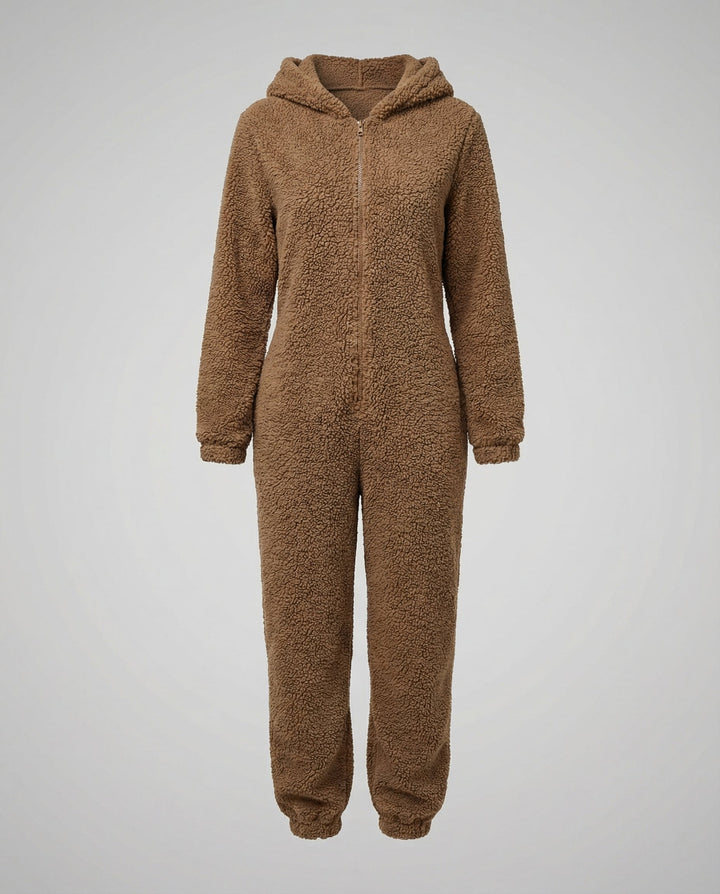 Damen Teddy Fleece Overall Kapuze – Auréline