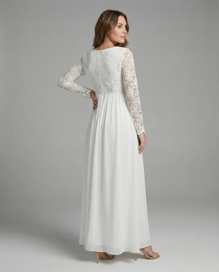 Umstandskleid, Ausschnitte, Spitze, Chiffon, Rundhalsausschnitt, lange Ärmel, für Damen, elegant, für den Abend, den Abschlussball, schwanger