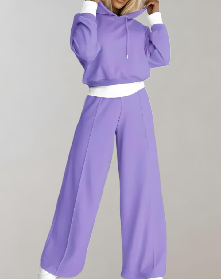 Echoarchiv | Delige Set von Einem Zweifarbigen Hoodie und Einer Hose mit Weitem Bein