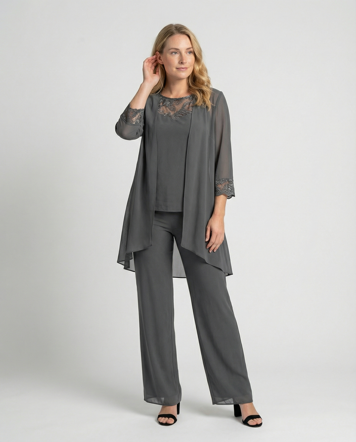 Echoarchiv | Damen Dreiteiler Mit Transparenter Jacke Und Hose