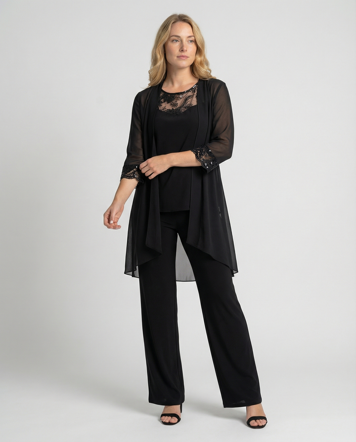 Echoarchiv | Damen Dreiteiler Mit Transparenter Jacke Und Hose