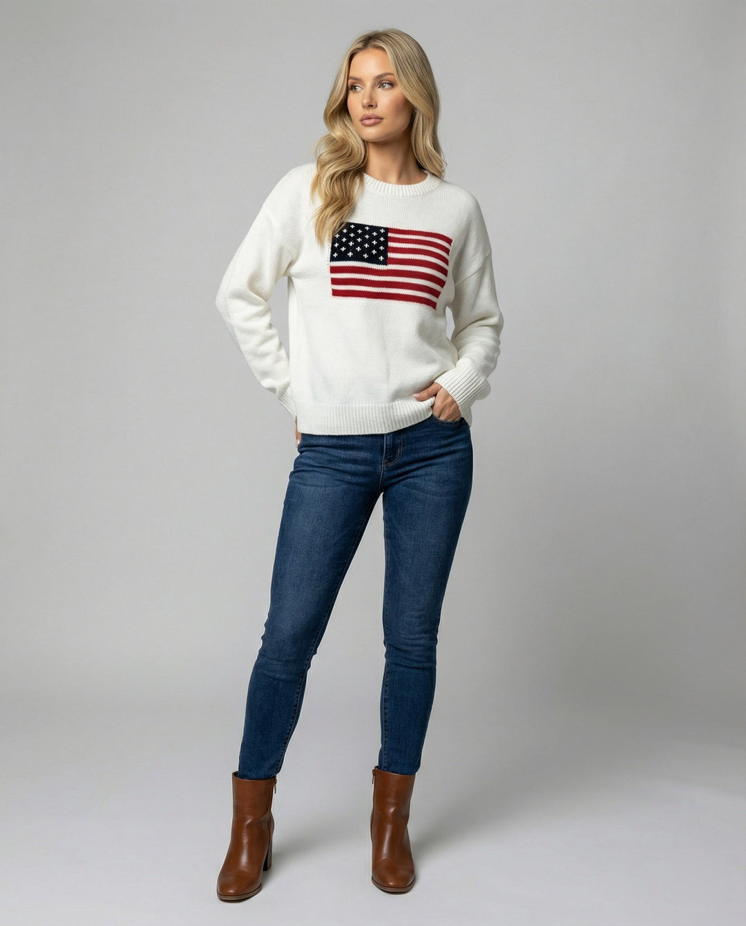 Echoarchiv | Amerikanische Flagge Rundhalsausschnitt Pullover