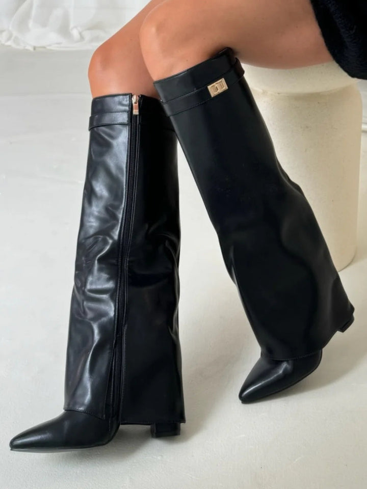 Knielange Stiefel - Wildlederstiefel mit spitzem Zeh und Absatz für Damen Echoarchiv