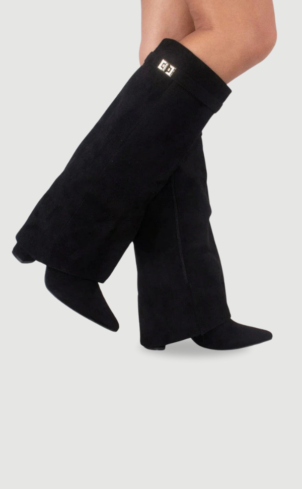 Knielange Stiefel - Wildlederstiefel mit spitzem Zeh und Absatz für Damen Echoarchiv