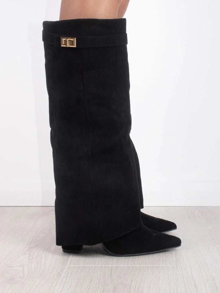 Knielange Stiefel - Wildlederstiefel mit spitzem Zeh und Absatz für Damen Echoarchiv