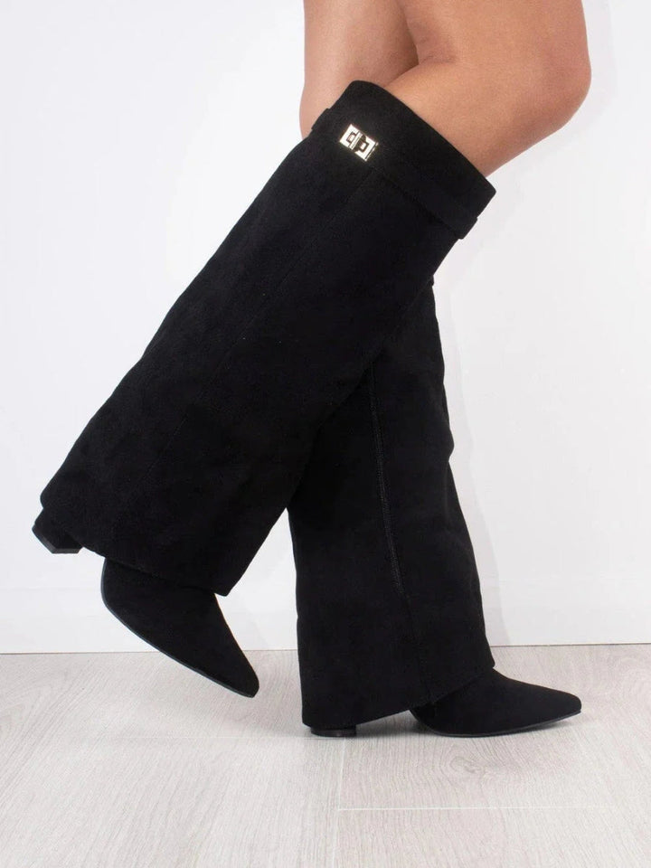 Knielange Stiefel - Wildlederstiefel mit spitzem Zeh und Absatz für Damen Echoarchiv