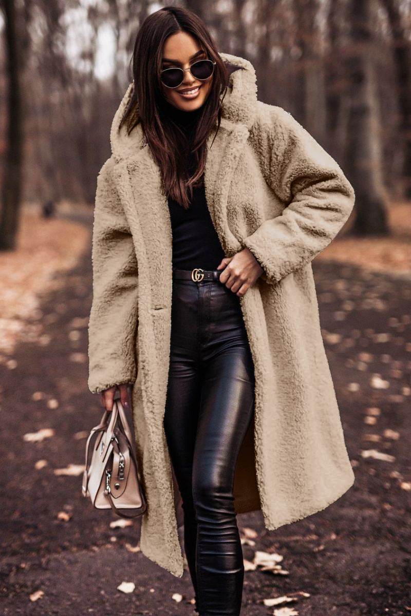 Echoarchiv | Damen Teddy Winterjacke Lang mit Kapuze und Weichem Futter