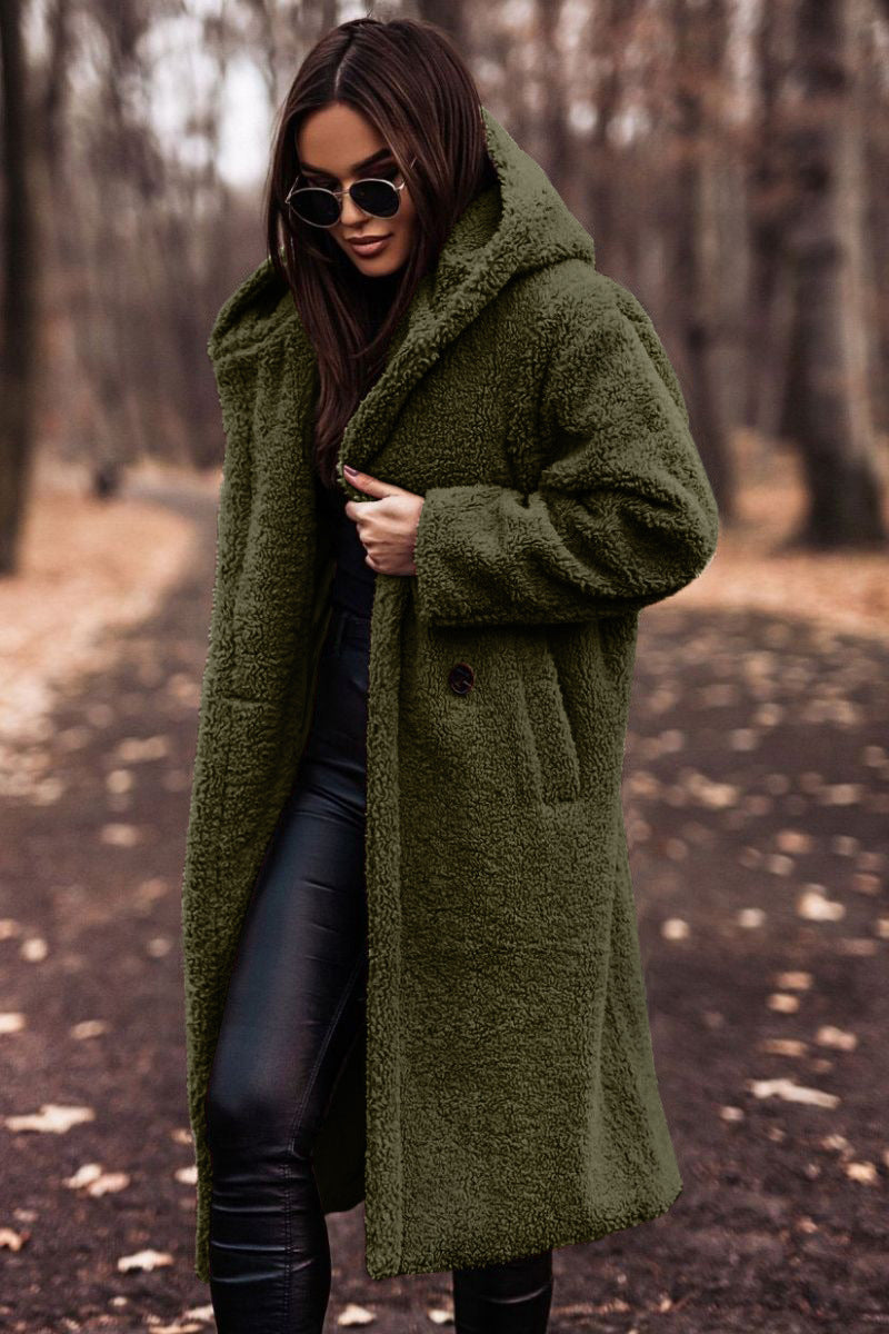 Echoarchiv | Damen Teddy Winterjacke Lang mit Kapuze und Weichem Futter