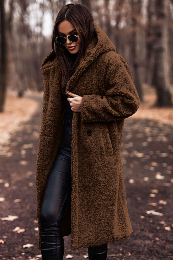 Echoarchiv | Damen Teddy Winterjacke Lang mit Kapuze und Weichem Futter