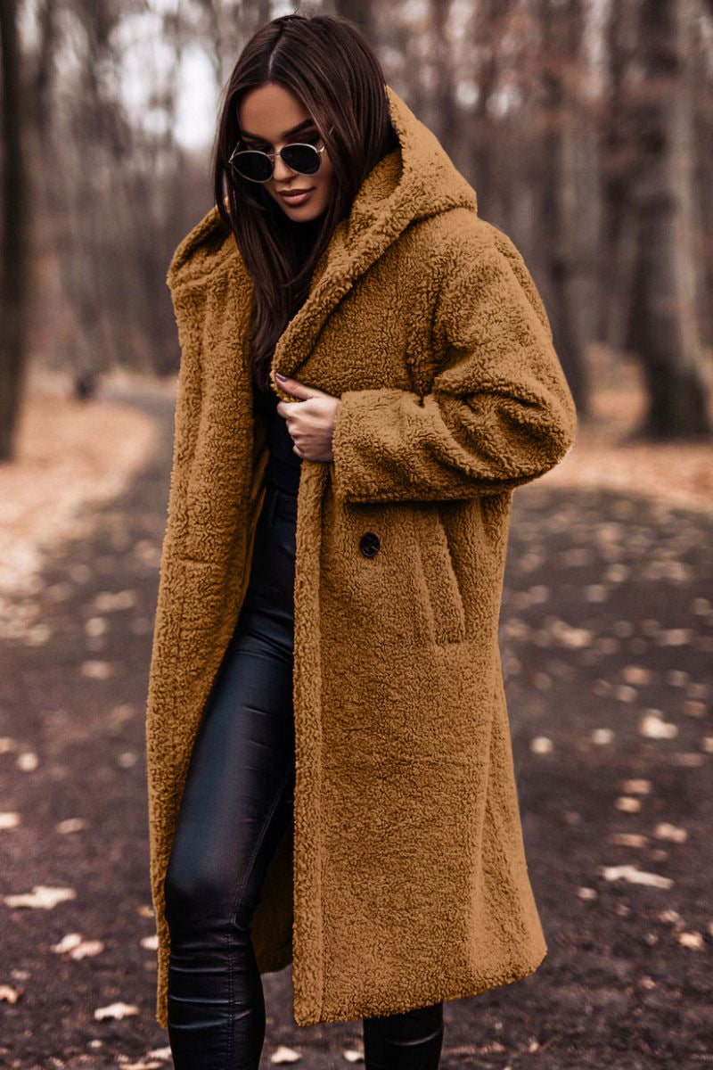 Echoarchiv | Damen Teddy Winterjacke Lang mit Kapuze und Weichem Futter