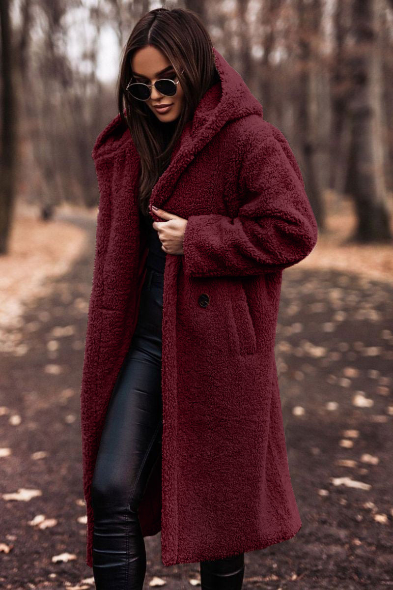 Echoarchiv | Damen Teddy Winterjacke Lang mit Kapuze und Weichem Futter