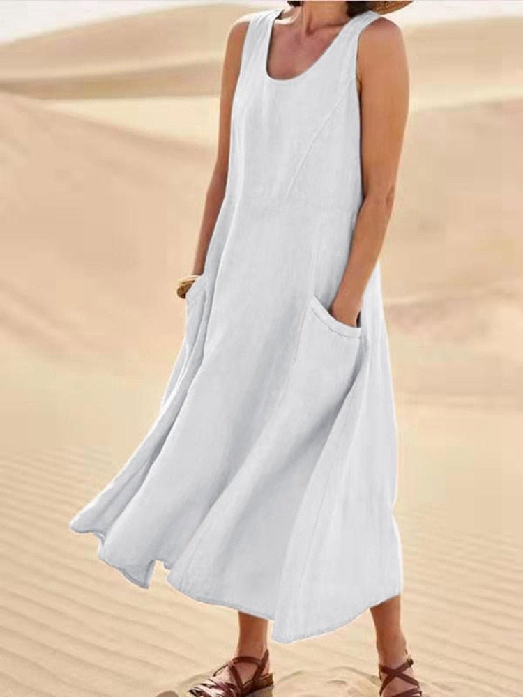 Echoarchiv | Lockere Passform Ärmellos Fließendes Kleid Sommerkleid