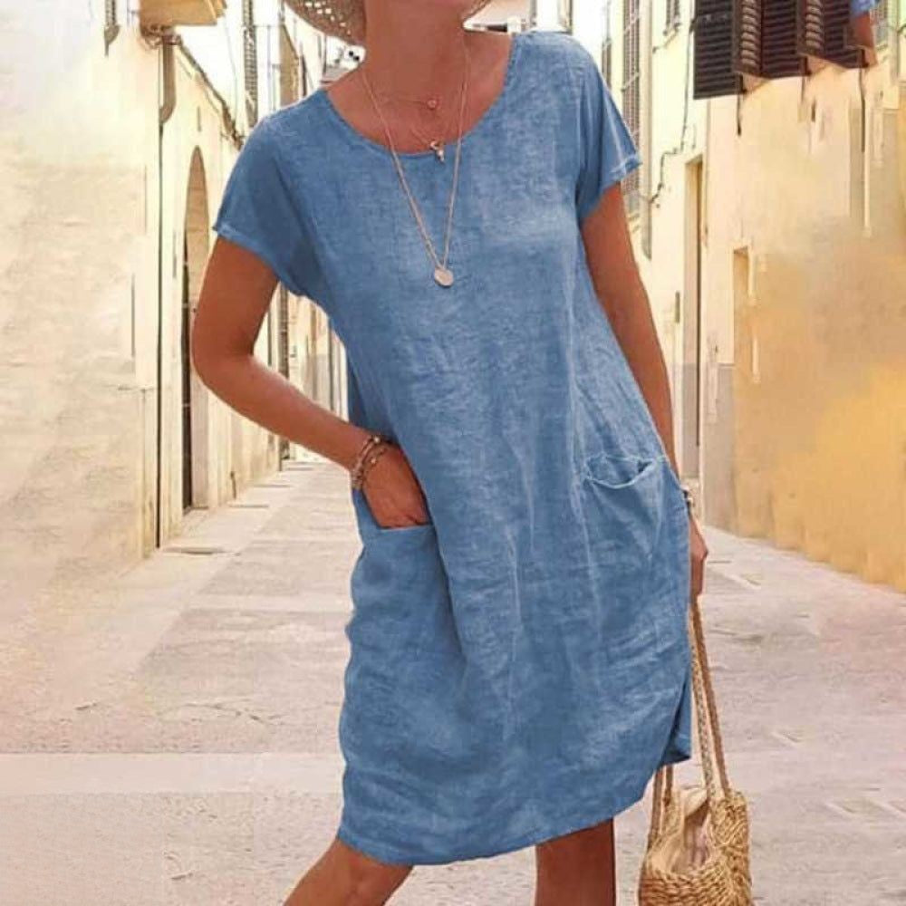 Echoarchiv | Édith Lässiges Leinenkleid mit Kurzen Ärmeln für Damen