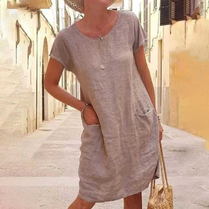 Echoarchiv | Édith Lässiges Leinenkleid mit Kurzen Ärmeln für Damen