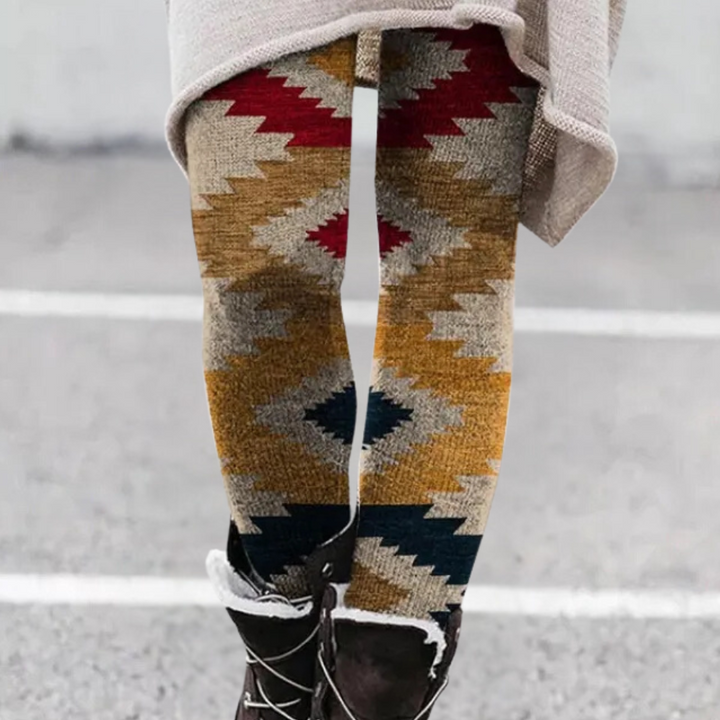 Echoarchiv | Leggings Enganliegend Weicher und Atmungsaktiver Strick Geometrisches Muster Vollständig Länglich