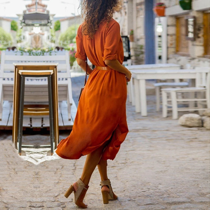 Echoarchiv | Elegantes Button-Down-Hemdkleid für Damen Langärmliges Hemdblusenkleid Im Bohemian-Stil mit Gürtel