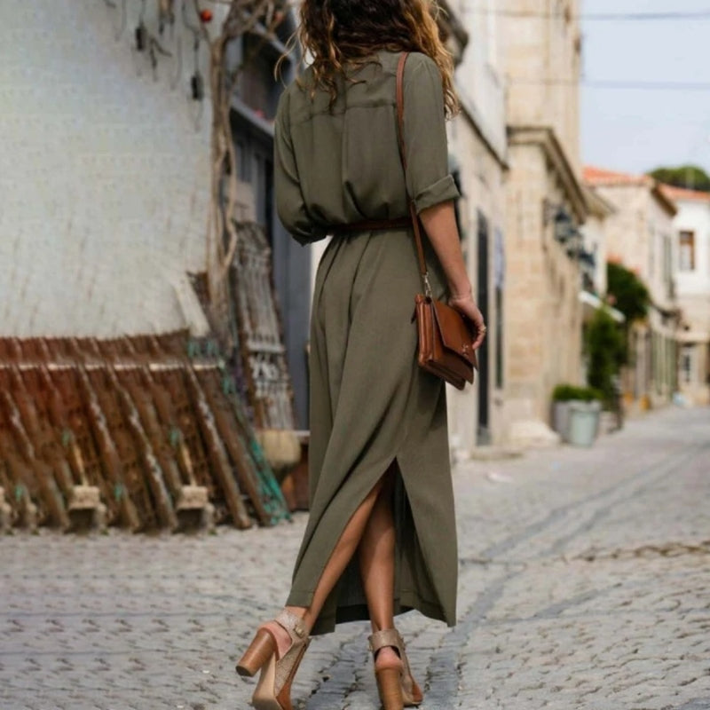 Echoarchiv | Elegantes Button-Down-Hemdkleid für Damen Langärmliges Hemdblusenkleid Im Bohemian-Stil mit Gürtel