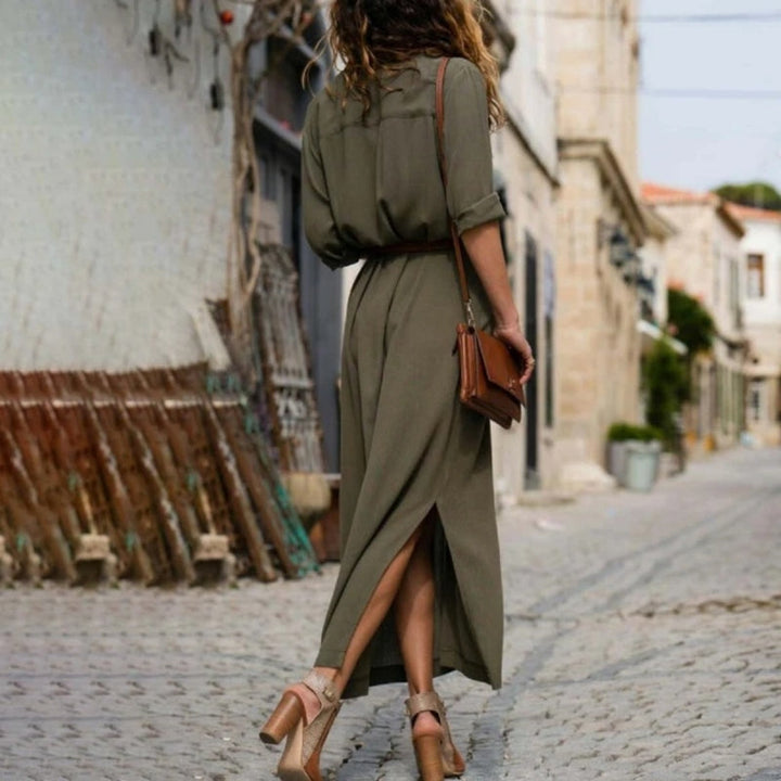 Echoarchiv | Elegantes Button-Down-Hemdkleid für Damen Langärmliges Hemdblusenkleid Im Bohemian-Stil mit Gürtel