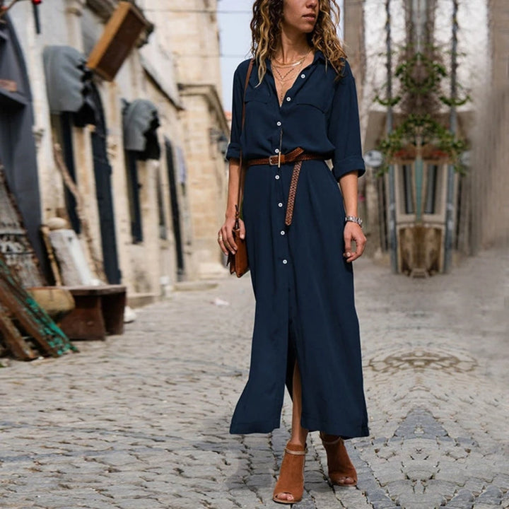Echoarchiv | Elegantes Button-Down-Hemdkleid für Damen Langärmliges Hemdblusenkleid Im Bohemian-Stil mit Gürtel