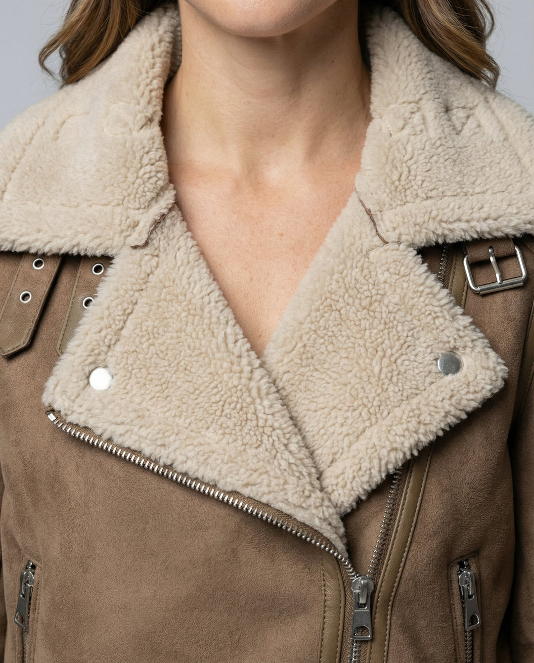 Echoarchiv | Damen Bikerjacke aus Wildleder mit warmem Fleece-Futter