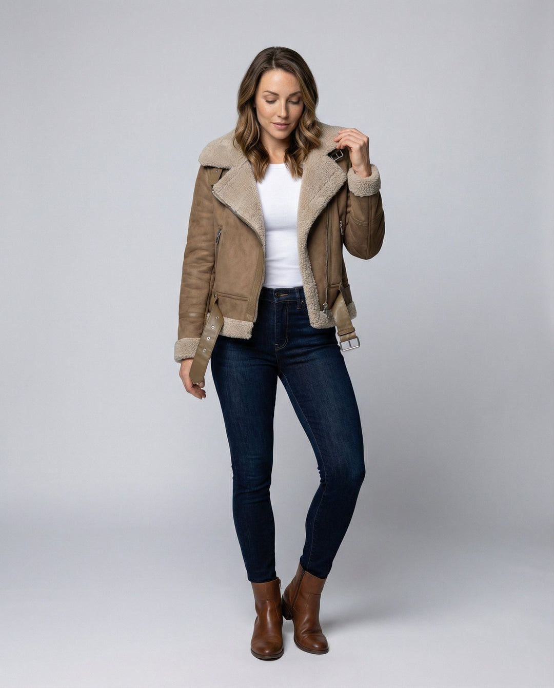 Echoarchiv | Damen Bikerjacke aus Wildleder mit warmem Fleece-Futter