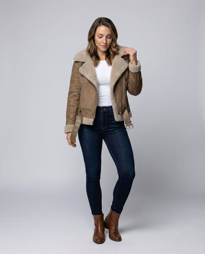 Echoarchiv | Damen Bikerjacke aus Wildleder mit warmem Fleece-Futter