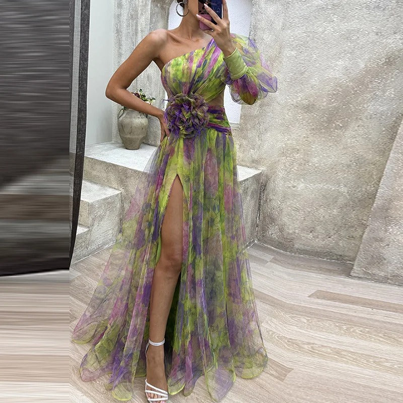 Echoarchiv | Damen Schulterfreies Partykleid mit Print