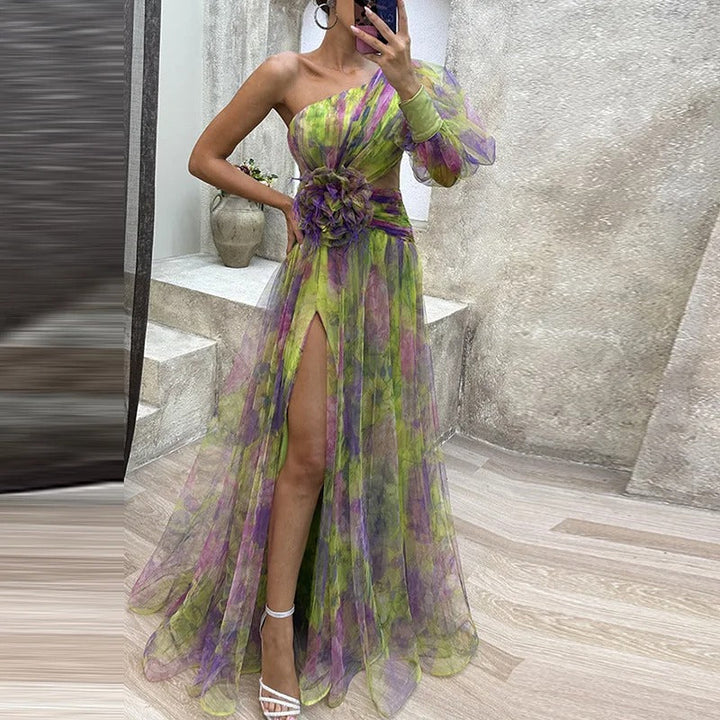 Echoarchiv | Damen Schulterfreies Partykleid mit Print