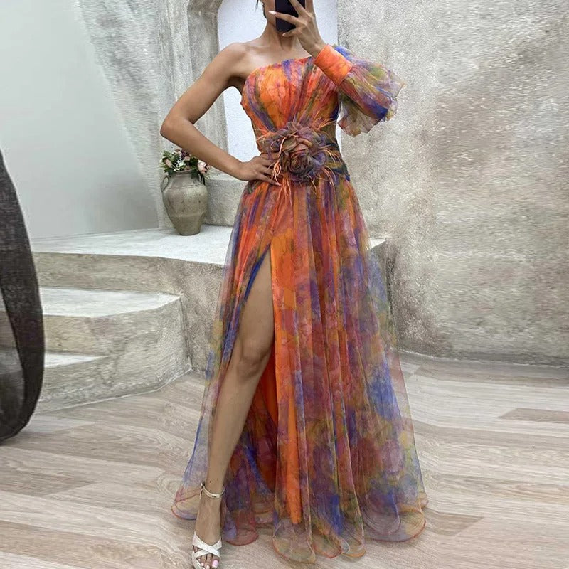 Echoarchiv | Damen Schulterfreies Partykleid mit Print