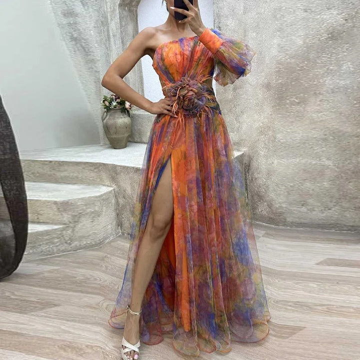 Echoarchiv | Damen Schulterfreies Partykleid mit Print