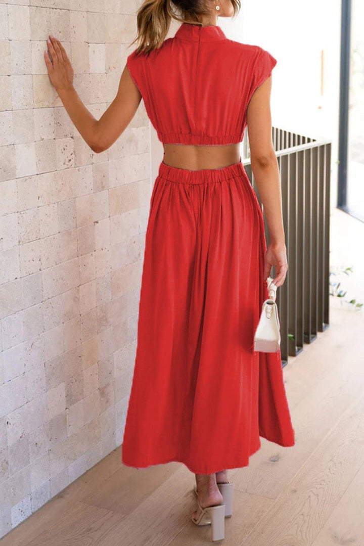 Mock Neck Cutout Midi Kleid – Élara