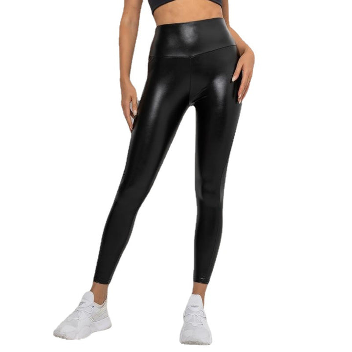 Damen Yogahose Aus Leder Mit Hohem Bund