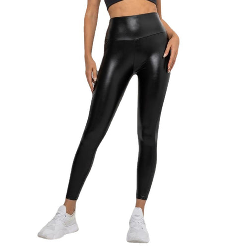 Damen Yogahose Aus Leder Mit Hohem Bund
