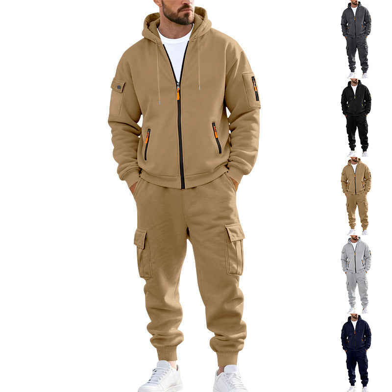 Herren nan urbanes Funktions-Cargo-Sweatset mit Kapuzenjacke, Reißverschlusstaschen und konisch zulaufender Cargo-Jogger Echo Archiv