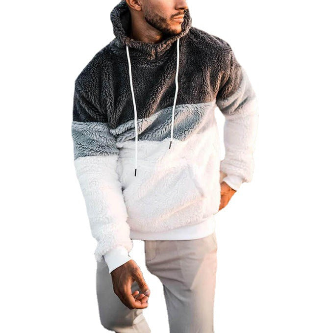 Herren Farbblock-Teddy-Fleece Kapuzenpullover mit Kängurutasche und Tunnelzug Echoarchiv