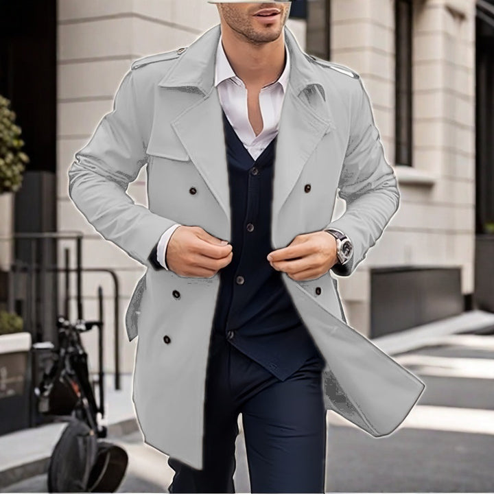 Herren Doppelt-knopf Trenchcoat mit praktischen Taschen Echoarchiv
