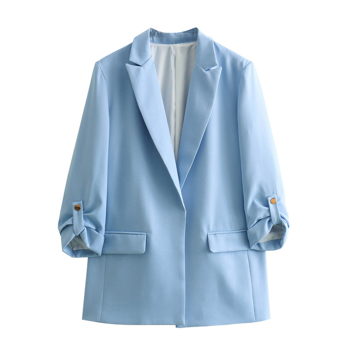 Damen unstrukturierter Longblazer mit kastigem Schnitt, krempelbaren Ärmeln und Paspelklappen – Célinea