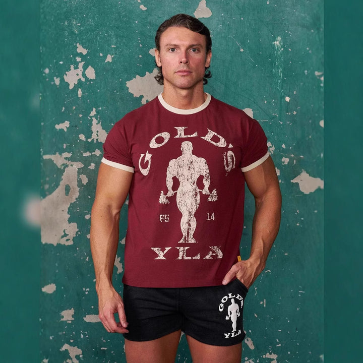 Herren nan Vintage Trainingsshirt mit Rundhalsausschnitt Kontrastbündchen und Retro-Bodybuilding-Druck Echo Archiv
