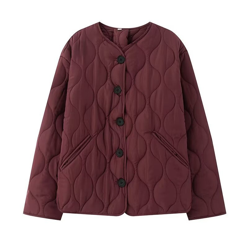 Damen Steppjacke ohne Kragen mit Rundhalsausschnitt, Boxy‑Schnitt und dekorativer Wellensteppung Echo Archiv