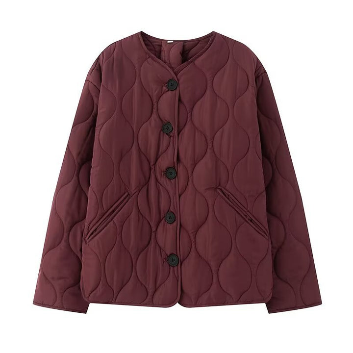 Damen Steppjacke ohne Kragen mit Rundhalsausschnitt, Boxy‑Schnitt und dekorativer Wellensteppung Echo Archiv