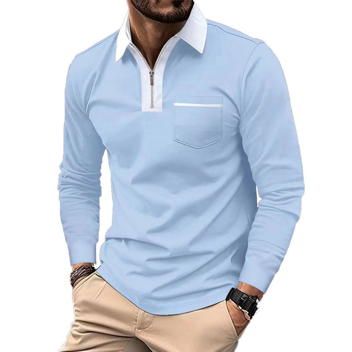 Herren nan elegantes Langarm-Poloshirt mit verdecktem Halbzip, strukturierter Piqué-Optik und dezenter Brusttasche Echo Archiv