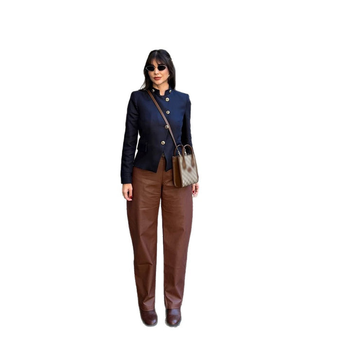 Damen Taillierter Blazer mit Stehkragen und goldenen Zierknöpfen Echoarchiv