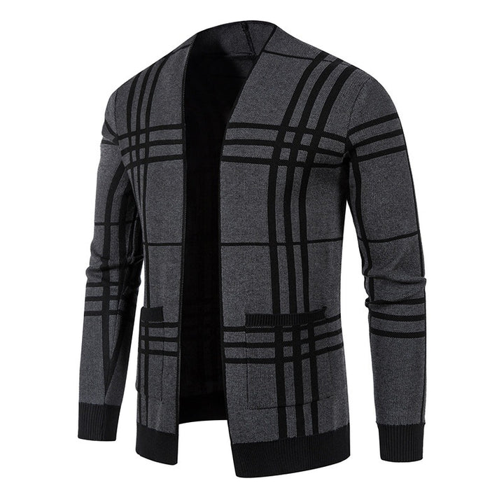 Herren Strickjacke mit modernem Karomuster und praktischem Reißverschluss Echoarchiv
