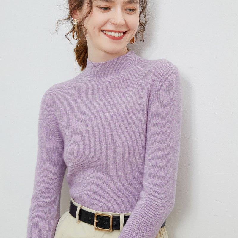 Damen Leichter taillierter Mockneck-Pullover in kaschmirähnlicher Mohair-Optik mit feiner Rippenstruktur Echoarchiv