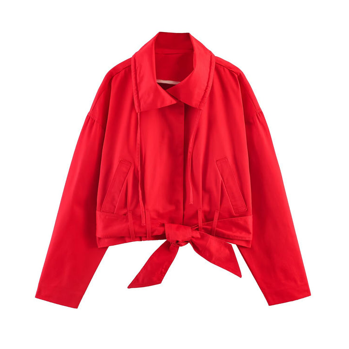 Damen Kurzblouson mit Taillengürtel, großem Hemdkragen und Kordelzug Echo Archiv